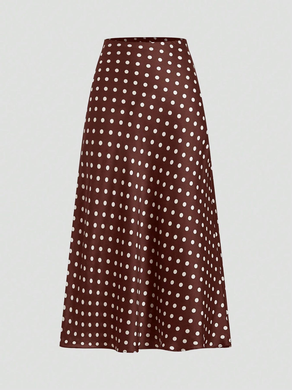 Polka Dot Satin Bias Cut Midi Skirt - Brown - 1