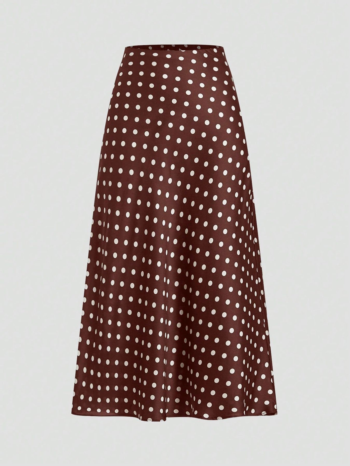 Polka Dot Satin Bias Cut Midi Skirt - Brown - 1