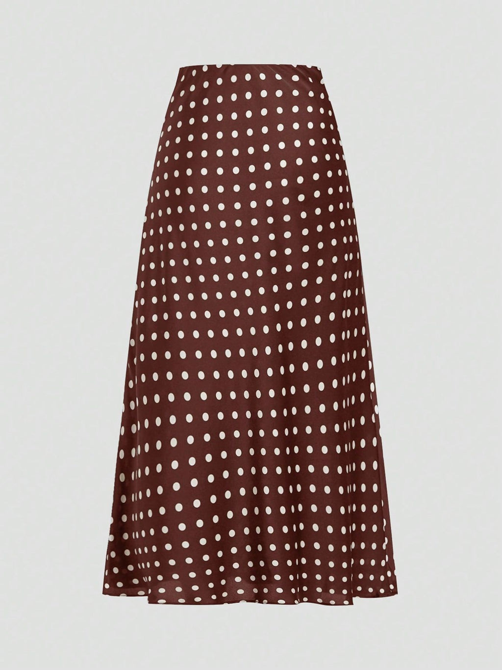 Polka Dot Satin Bias Cut Midi Skirt - Brown - 2