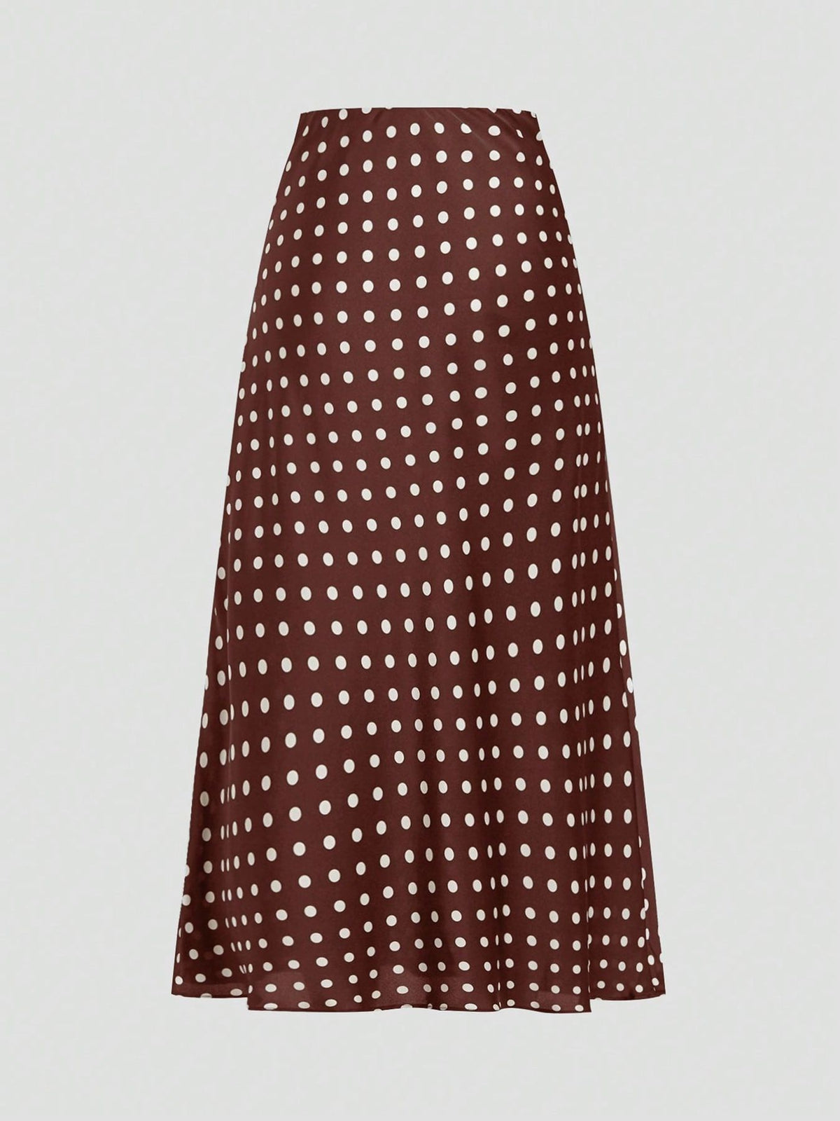 Polka Dot Satin Bias Cut Midi Skirt - Brown - 2