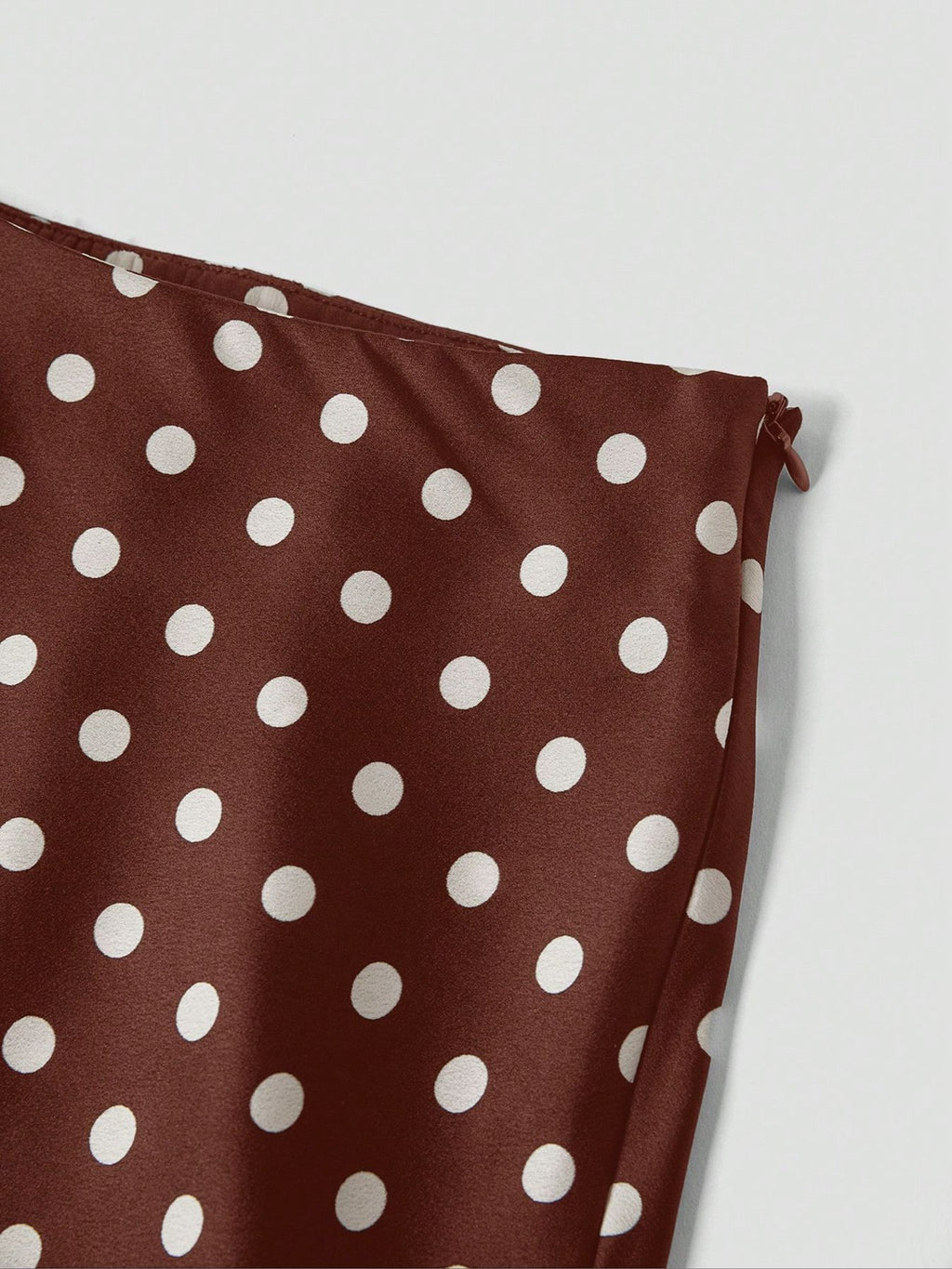 Polka Dot Satin Bias Cut Midi Skirt - Brown - 3