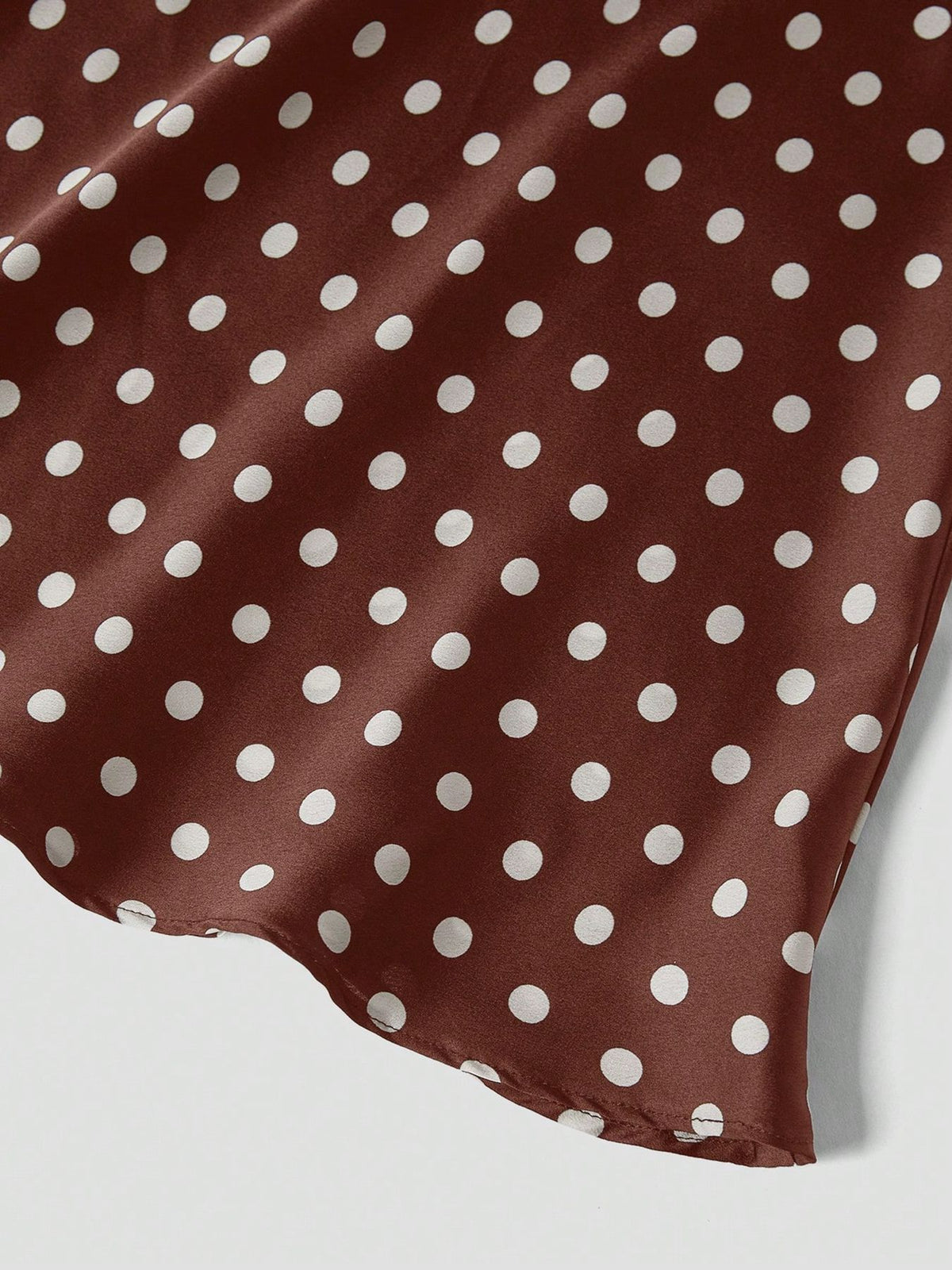 Polka Dot Satin Bias Cut Midi Skirt - Brown - 4