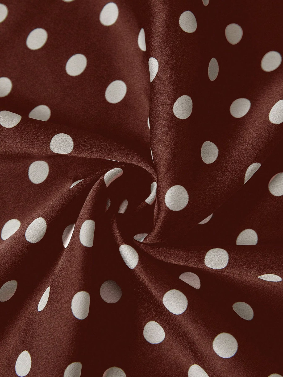 Polka Dot Satin Bias Cut Midi Skirt - Brown - 5