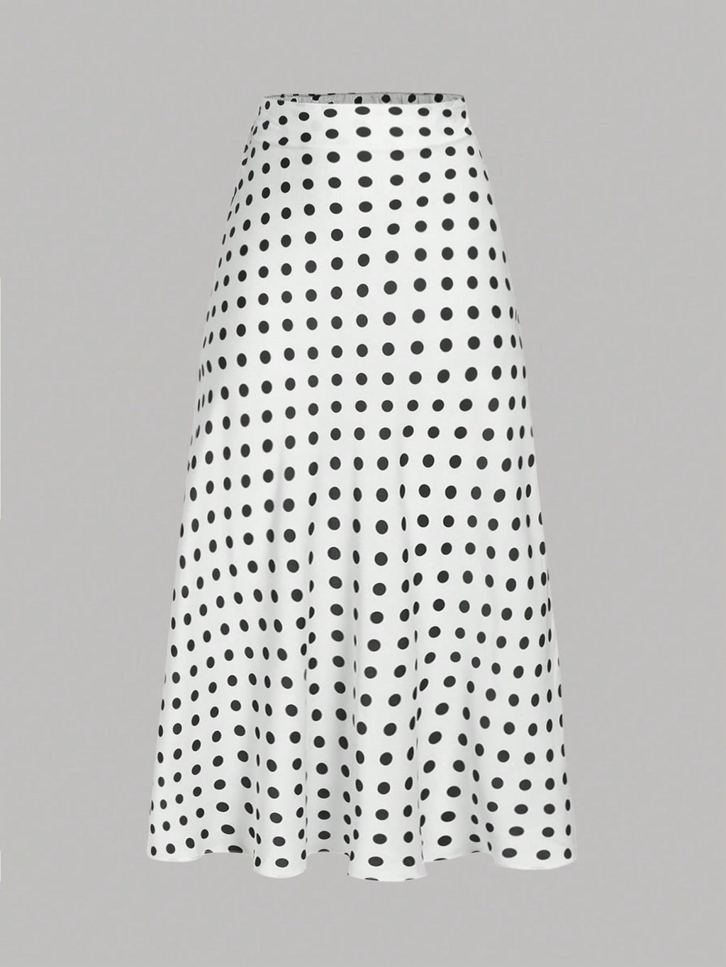 Polka Dot Satin Bias Cut Midi Skirt - White