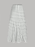 Polka Dot Satin Bias Cut Midi Skirt - White
