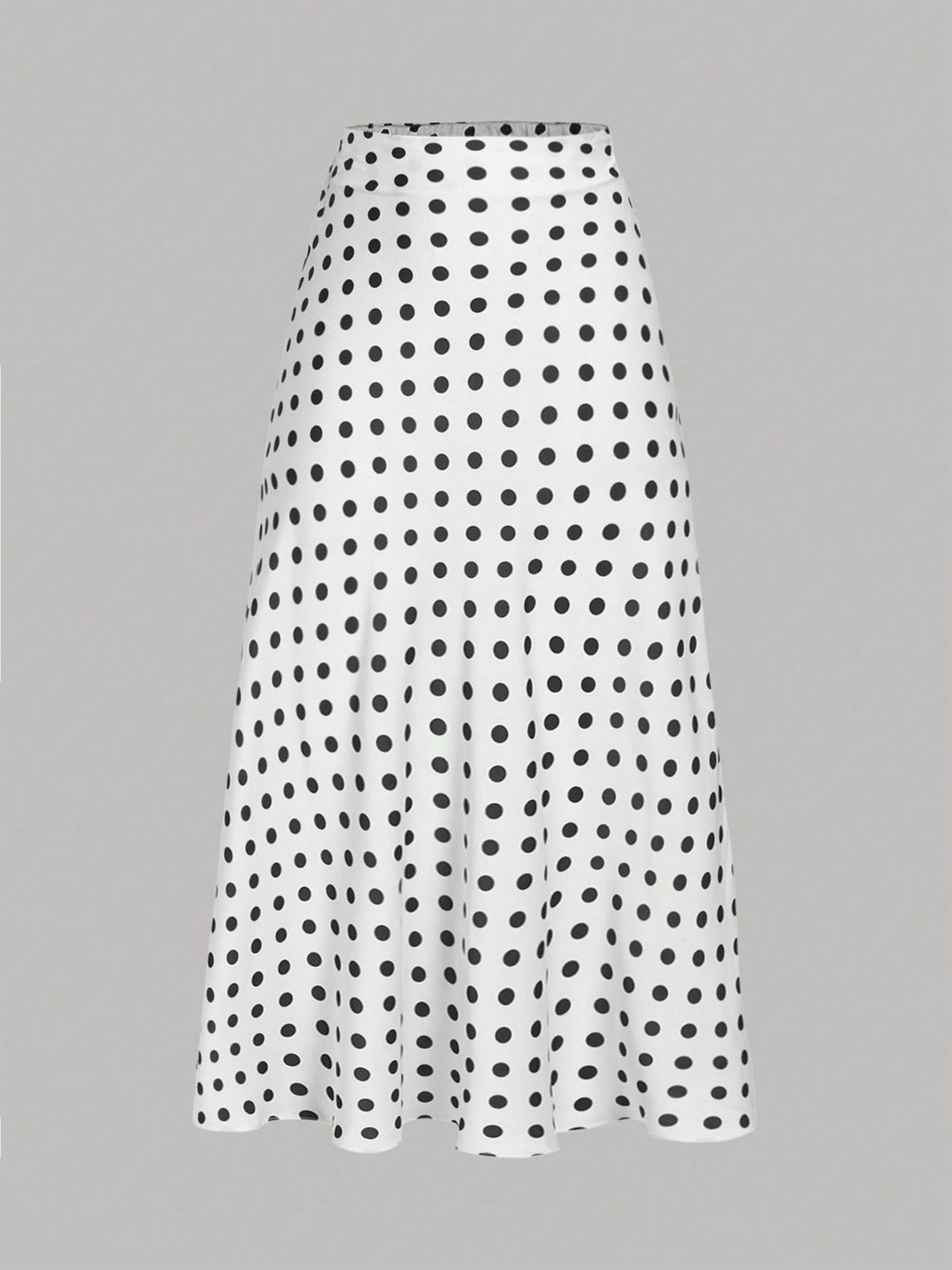 Polka Dot Satin Bias Cut Midi Skirt - White