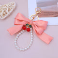 Cherry Pendant Pearl Loop Bow Keychain - Pink