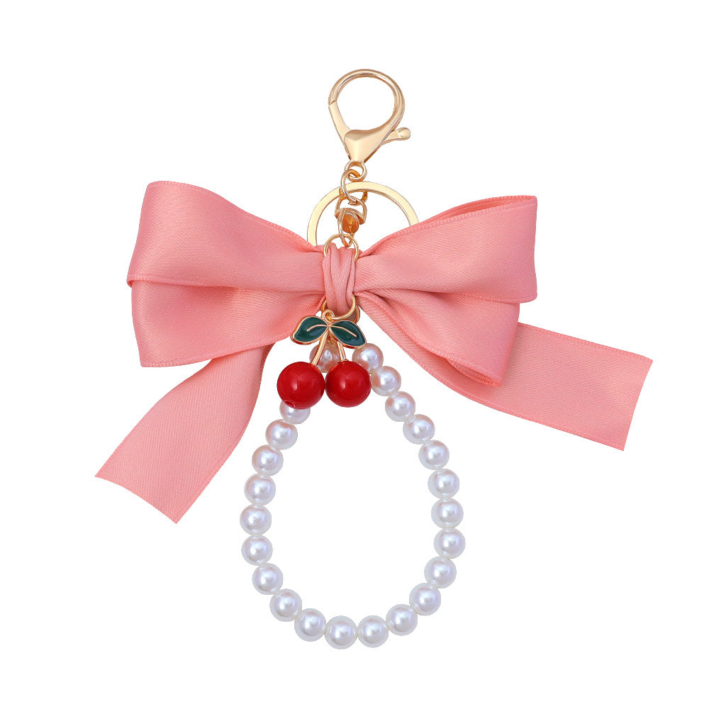 Cherry Pendant Pearl Loop Bow Keychain