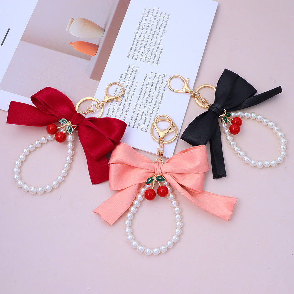 Cherry Pendant Pearl Loop Bow Keychain - view 1