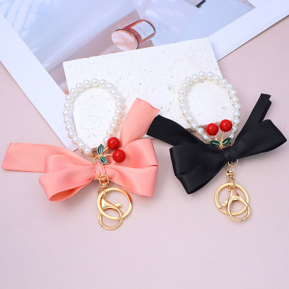 Cherry Pendant Pearl Loop Bow Keychain - view 3