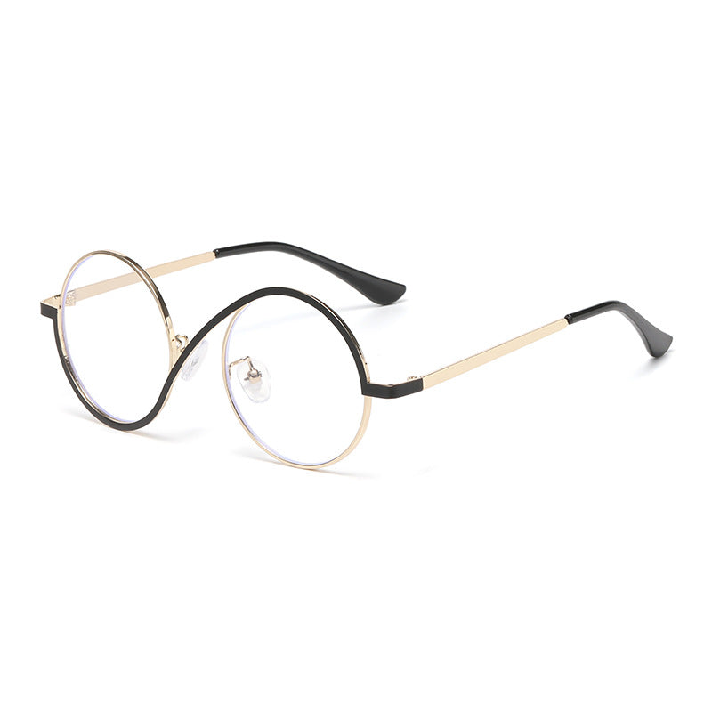 Round Color Block Rim Metal Eyeglasses - Black
