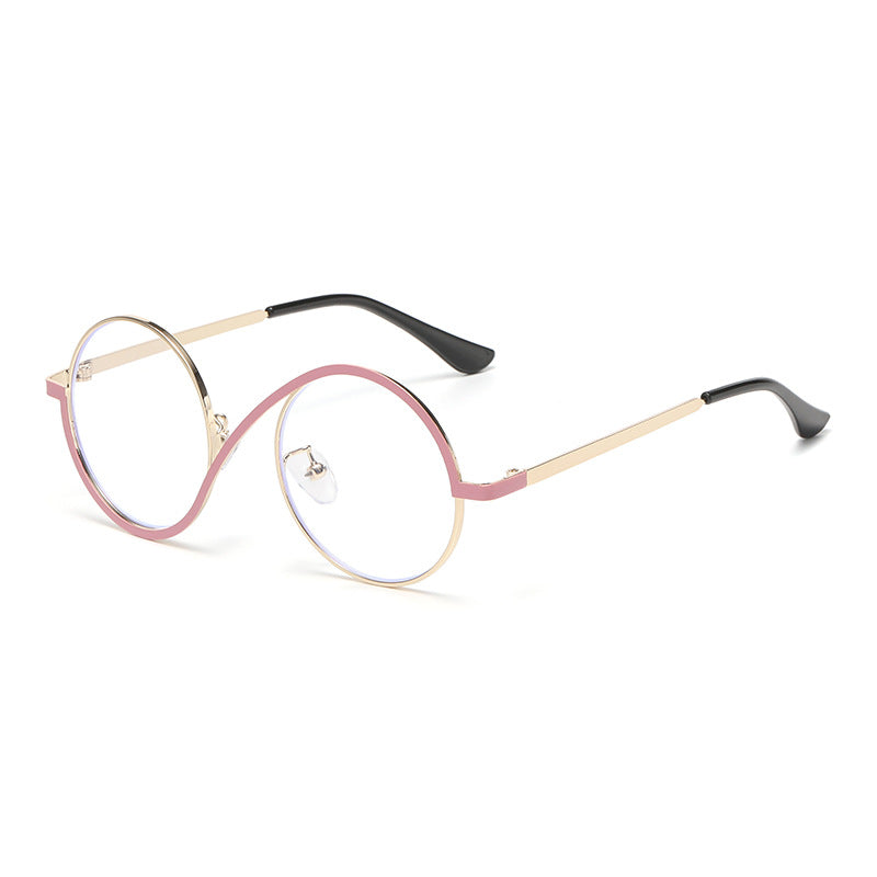 Round Color Block Rim Metal Eyeglasses - Pink