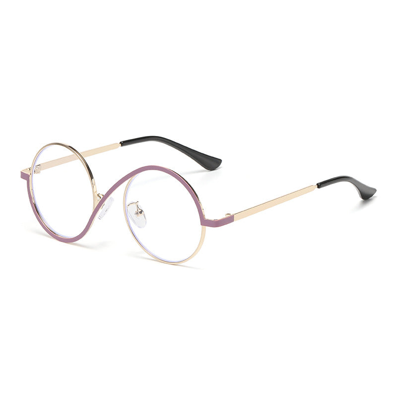 Round Color Block Rim Metal Eyeglasses - Purple