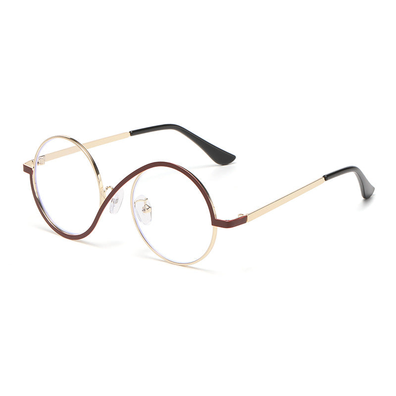 Round Color Block Rim Metal Eyeglasses - Red