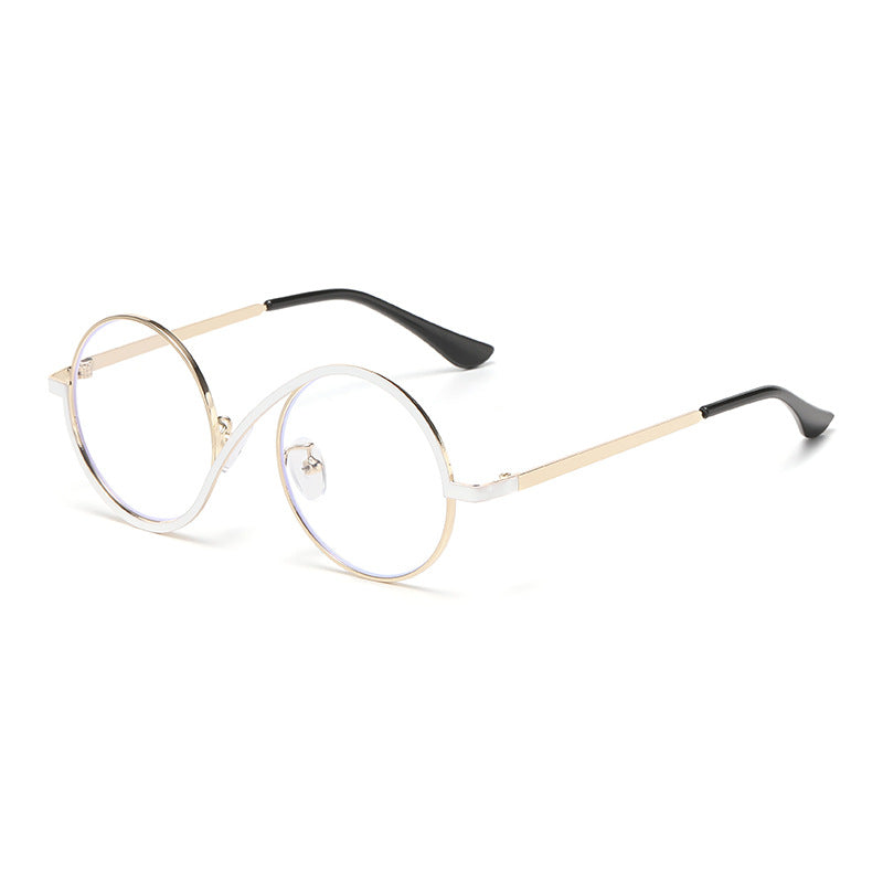 Round Color Block Rim Metal Eyeglasses - White