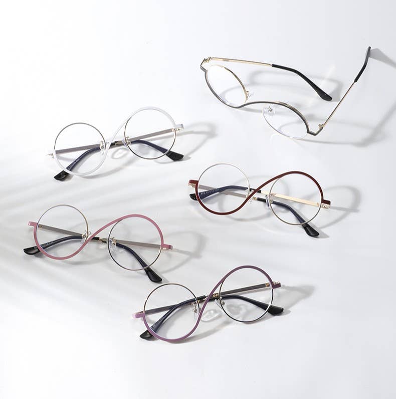 Round Color Block Rim Metal Eyeglasses