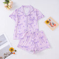 Bow and Heart Print Short Pajama Set - Violet