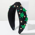 Beaded Clover Knotted Wide Headband - Black