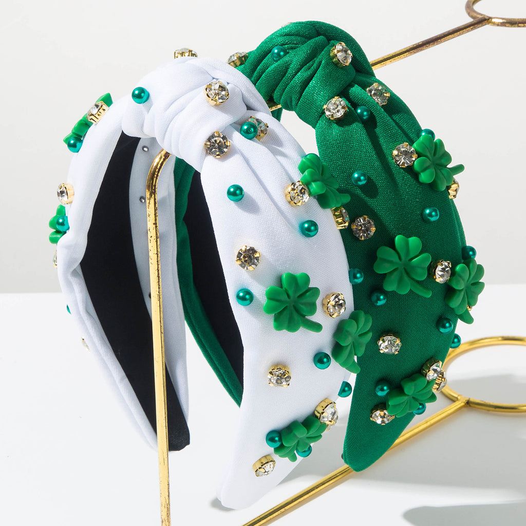 Beaded Clover Knotted Wide Headband