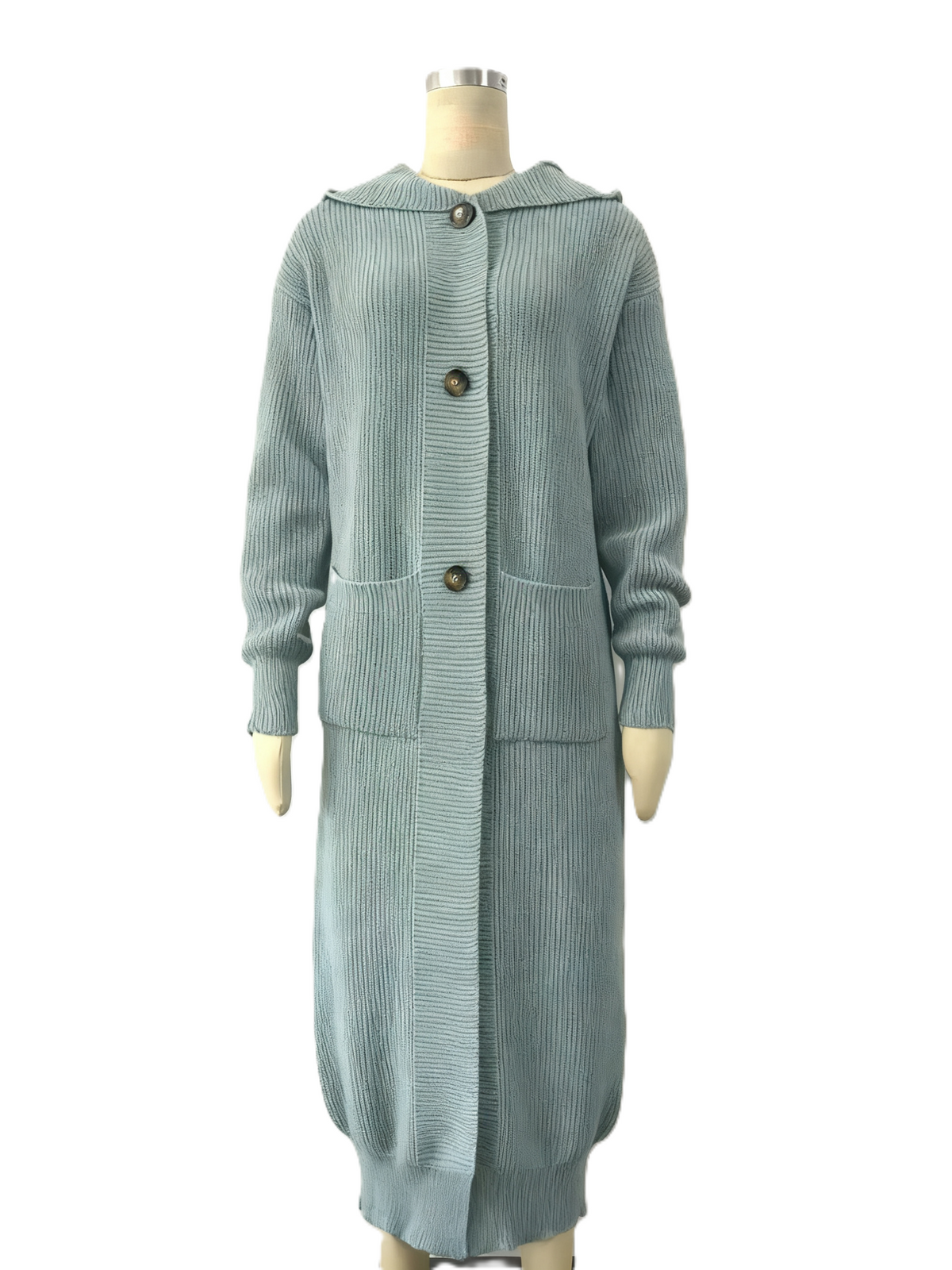 Hooded Longline Button Knit Duster Cardigan - Green