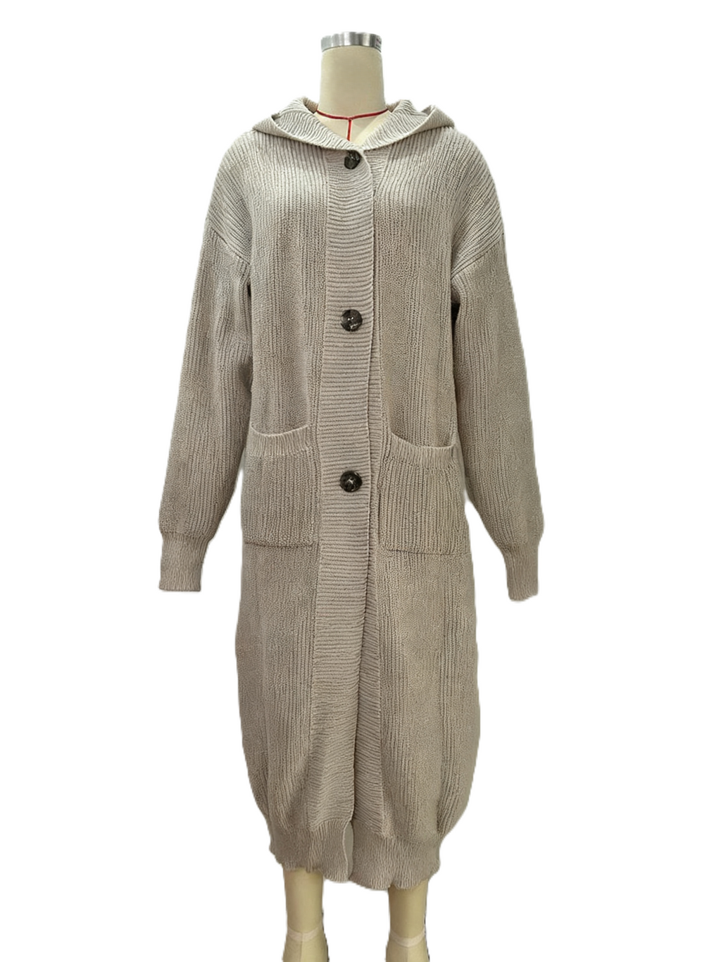Hooded Longline Button Knit Duster Cardigan - Grey