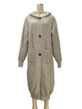 Hooded Longline Button Knit Duster Cardigan - Grey