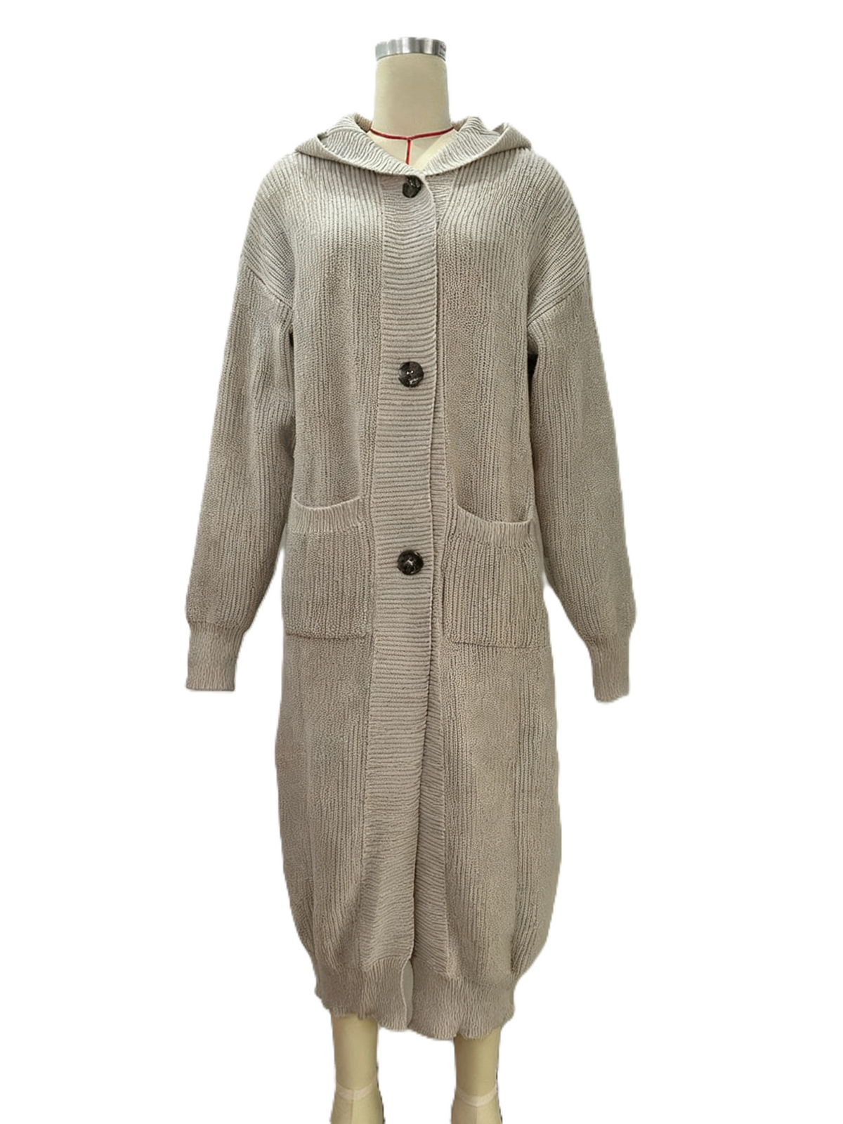 Hooded Longline Button Knit Duster Cardigan - Grey