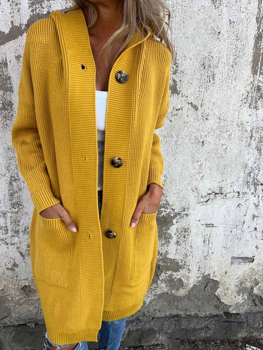 Hooded Longline Button Knit Duster Cardigan