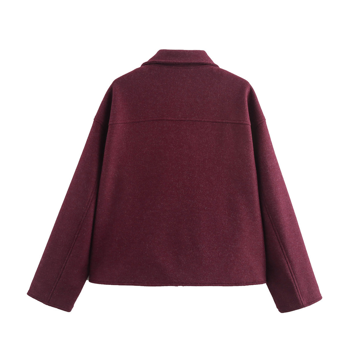 Wine Red Wool Blend Cropped Zip Jacket - Winered