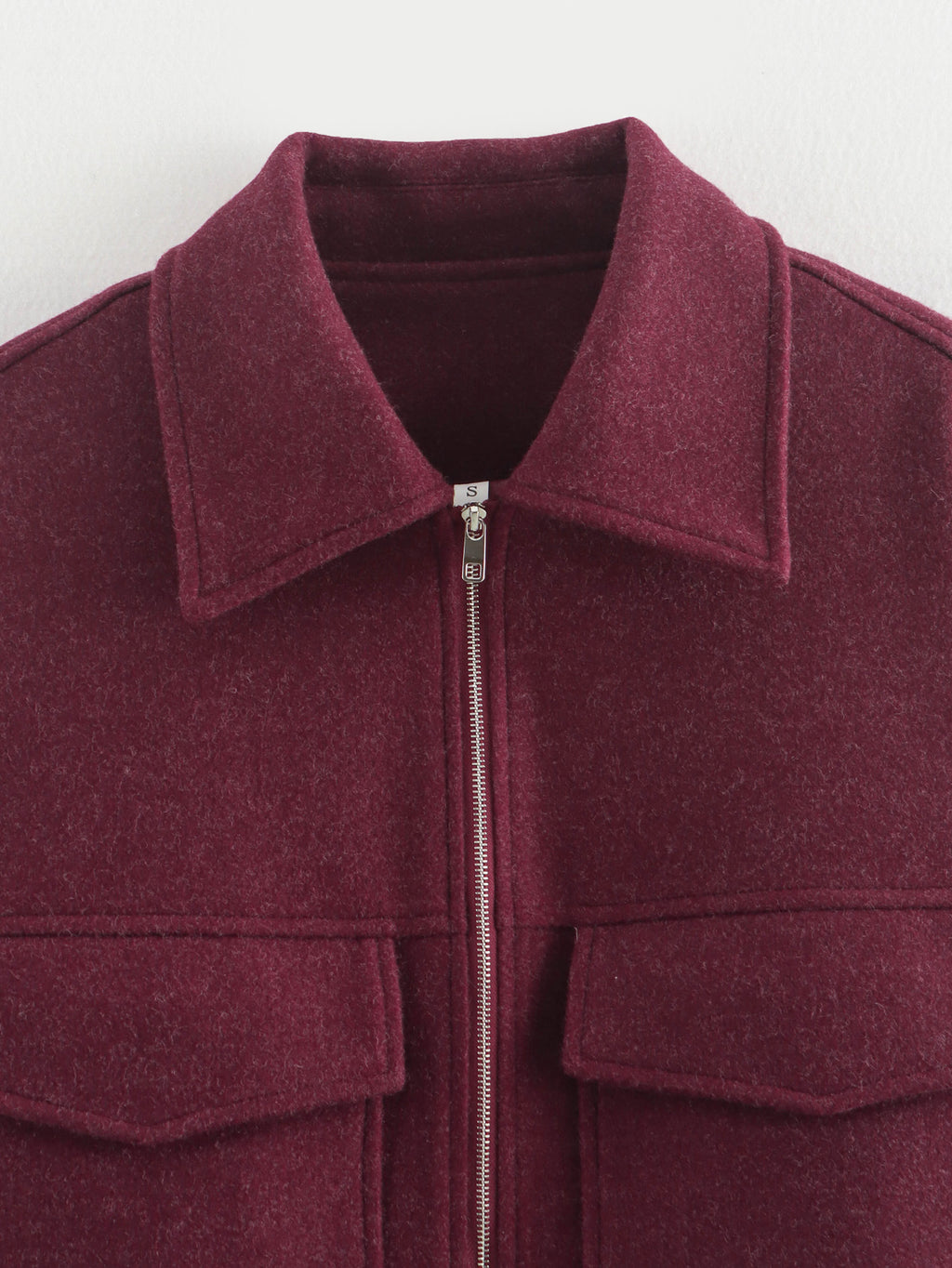 Wine Red Wool Blend Cropped Zip Jacket - Winered - 1
