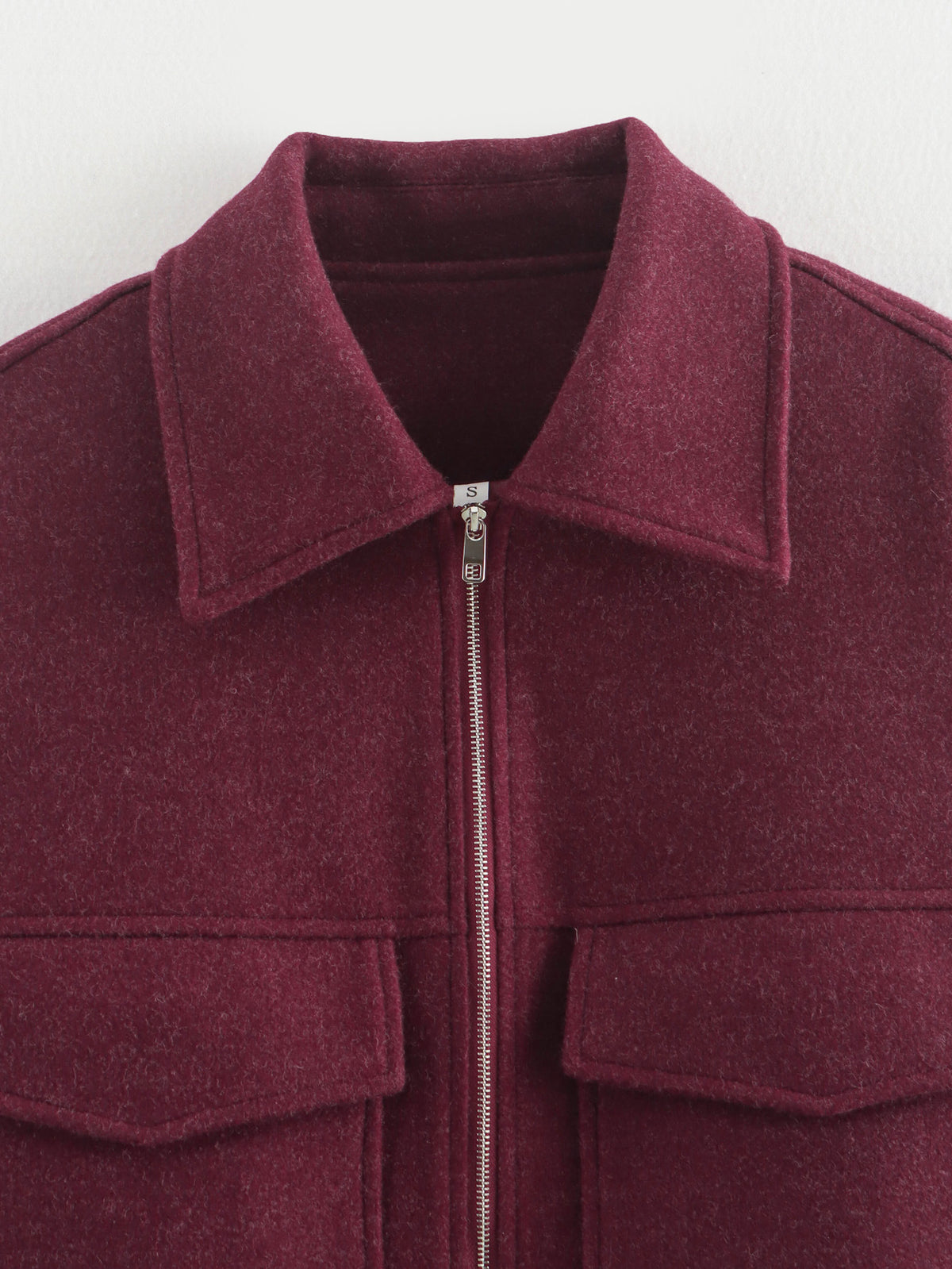 Wine Red Wool Blend Cropped Zip Jacket - Winered - 1