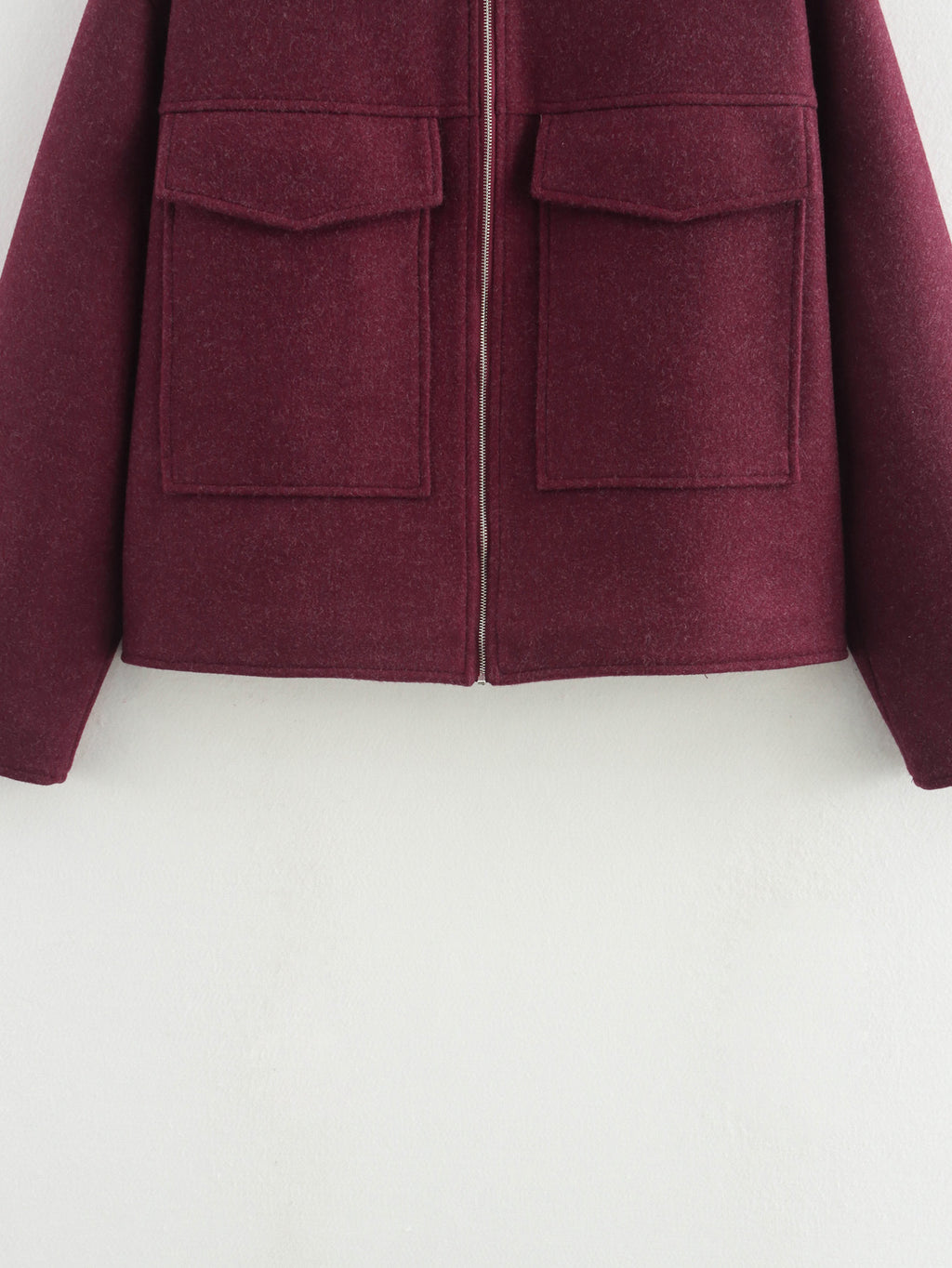 Wine Red Wool Blend Cropped Zip Jacket - Winered - 2