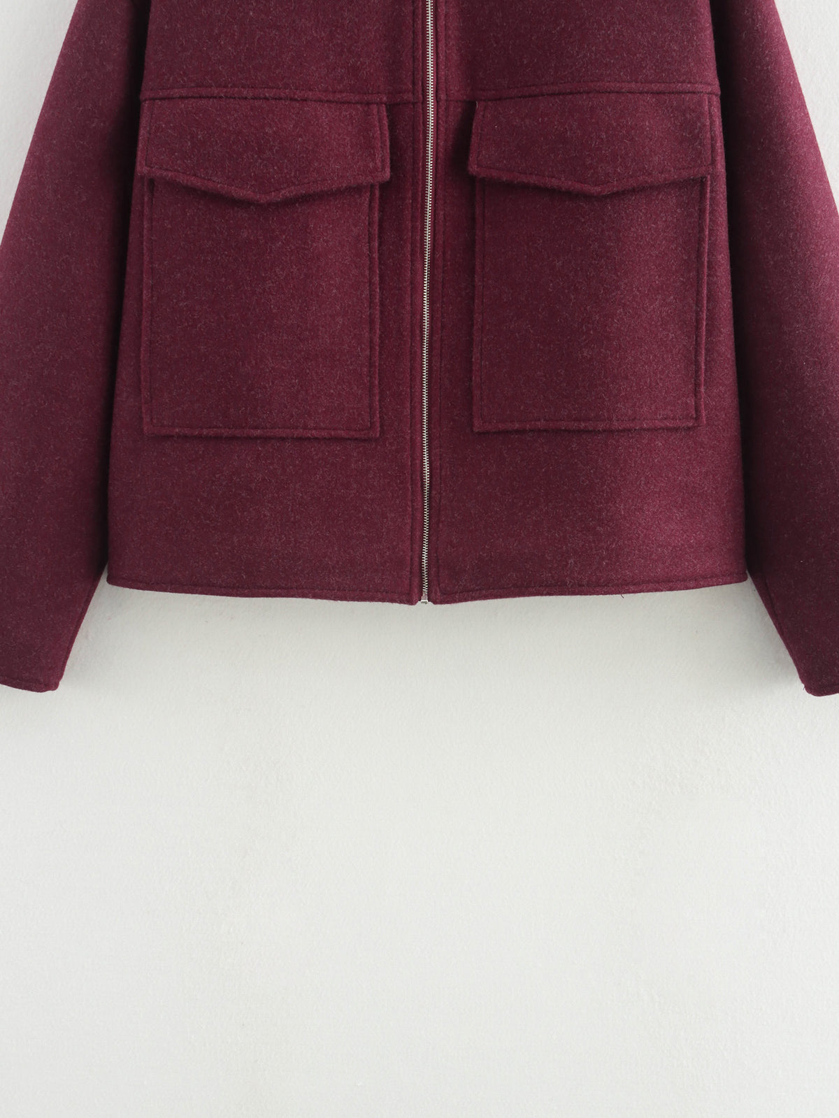 Wine Red Wool Blend Cropped Zip Jacket - Winered - 2