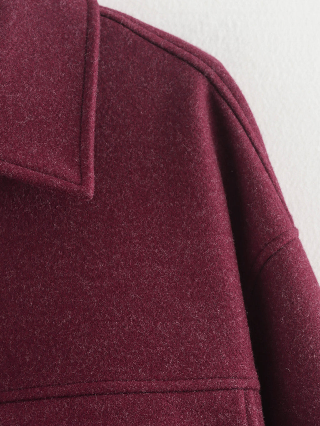 Wine Red Wool Blend Cropped Zip Jacket - Winered - 3