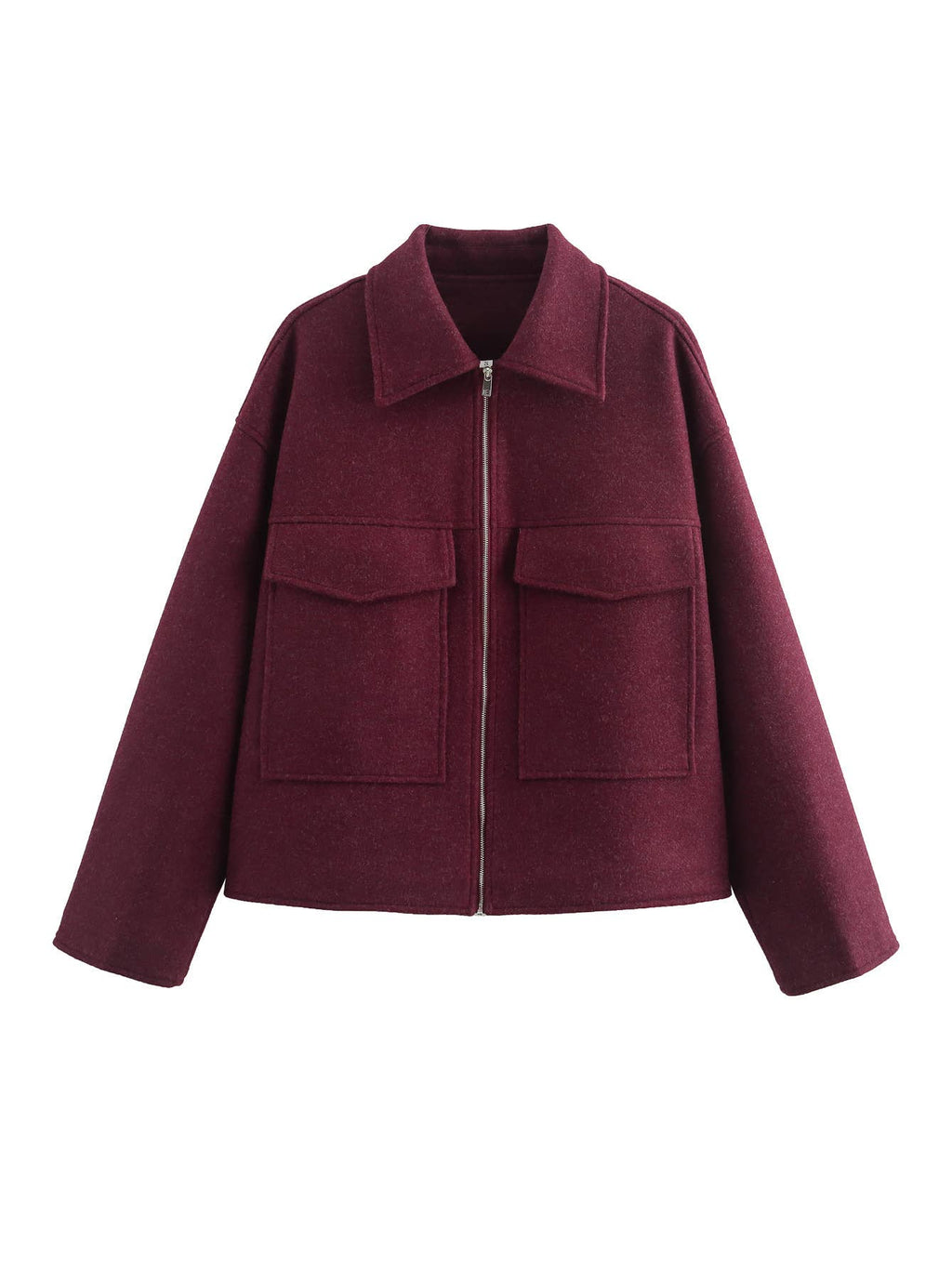 Wine Red Wool Blend Cropped Zip Jacket