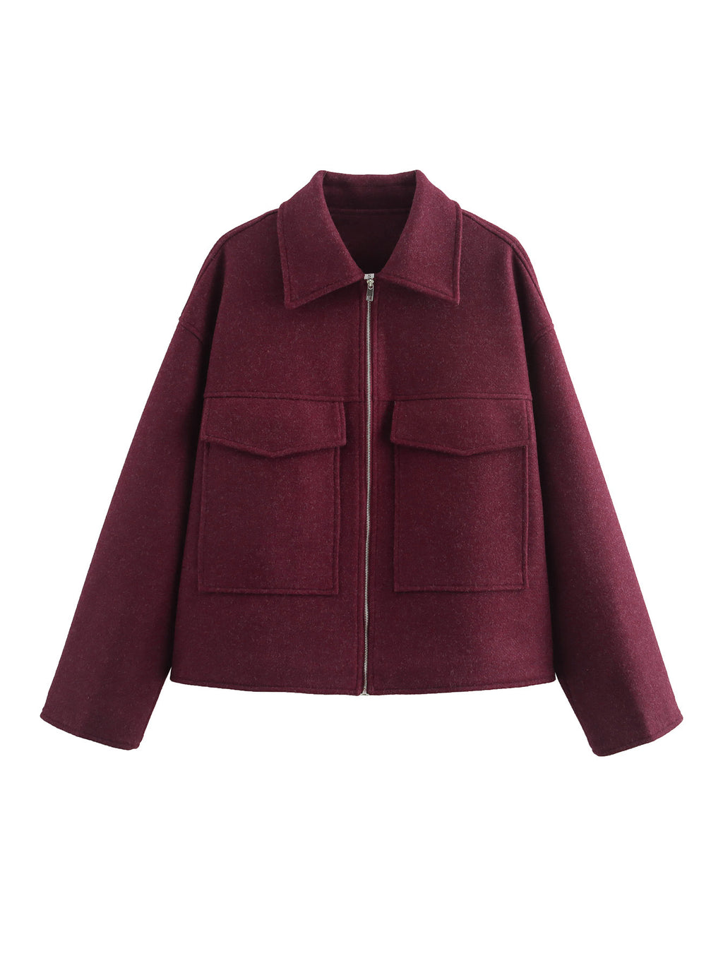 Wine Red Wool Blend Cropped Zip Jacket - view 1