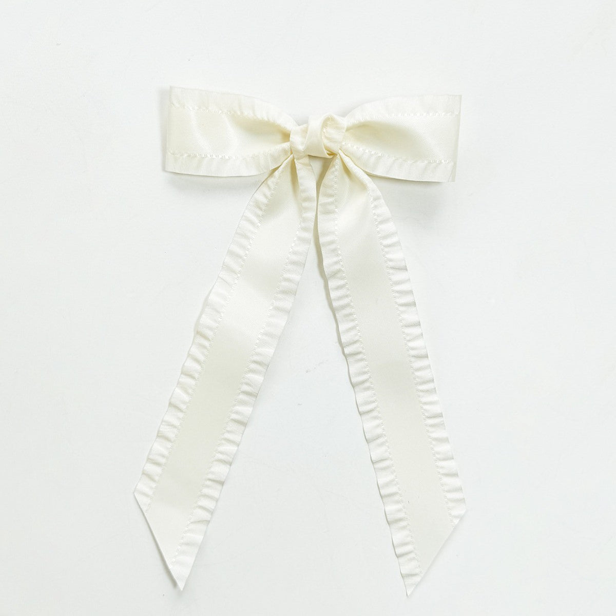 Ruffle Edge Satin Bow Hair Clip - Beige