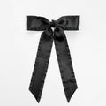 Ruffle Edge Satin Bow Hair Clip - Black
