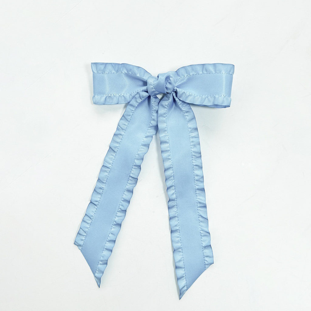 Ruffle Edge Satin Bow Hair Clip - Blue