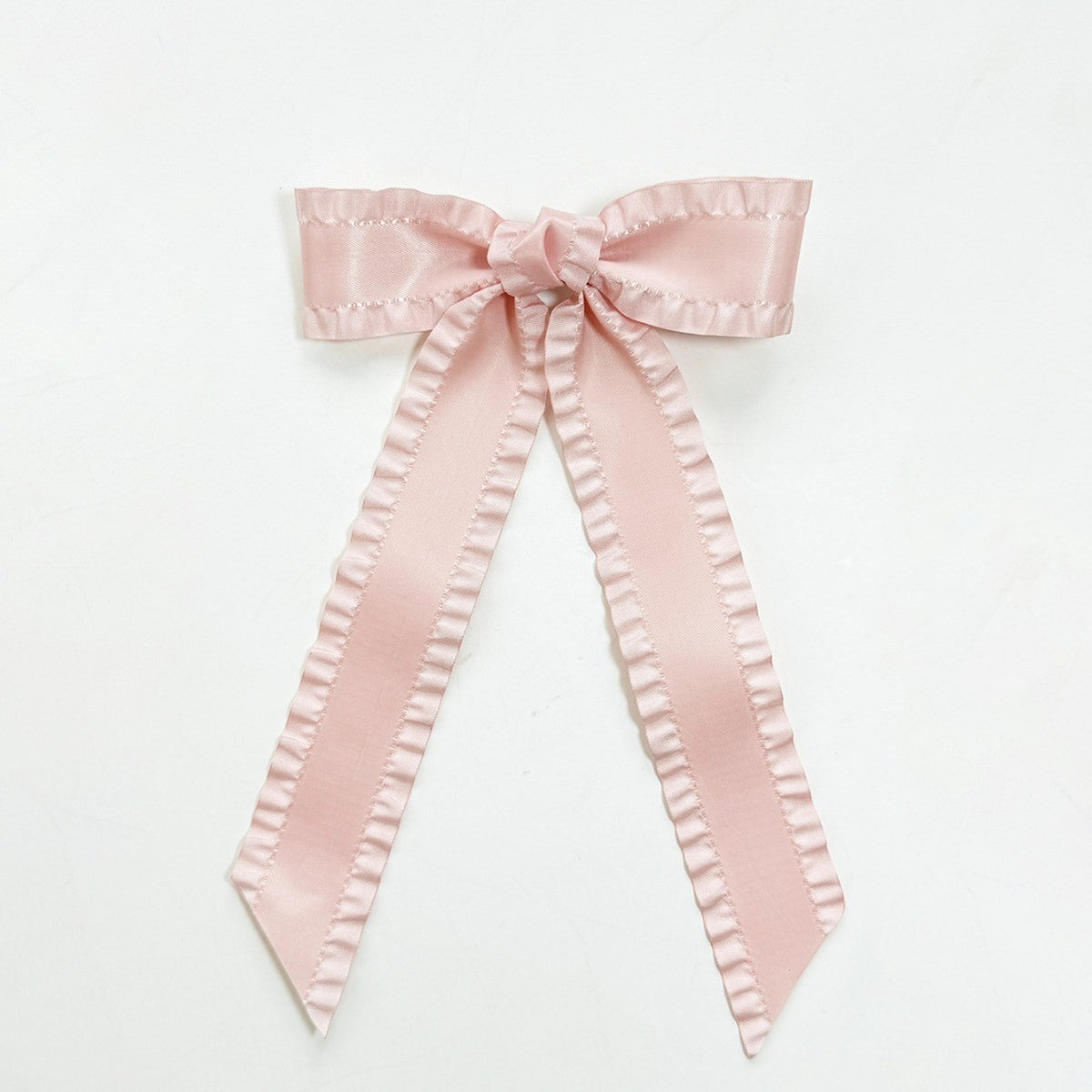 Ruffle Edge Satin Bow Hair Clip - Pink
