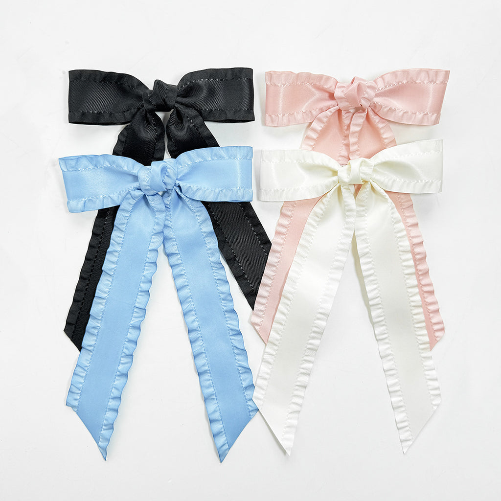 Ruffle Edge Satin Bow Hair Clip - view 3