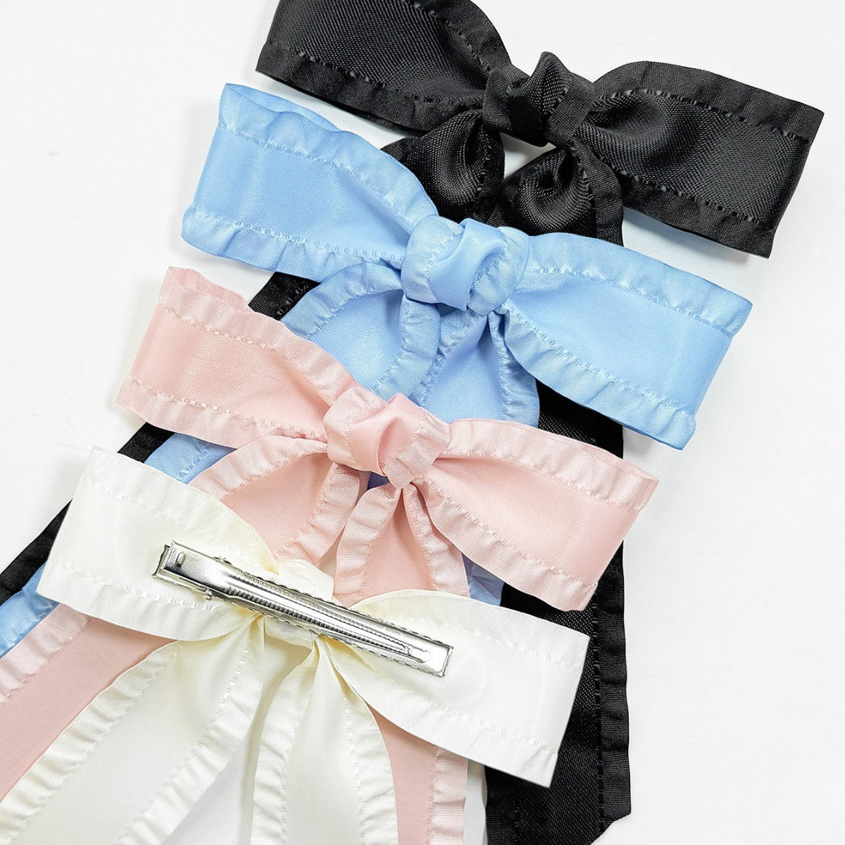 Ruffle Edge Satin Bow Hair Clip - view 4