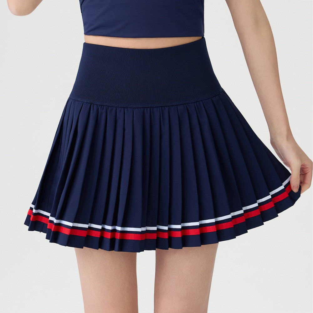 Pleated Striped Hem High Waist Tennis Skort