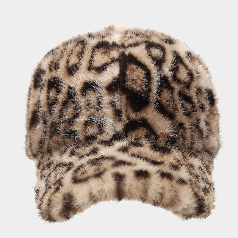 Fluffy Animal Print Baseball Cap for Winter - C1