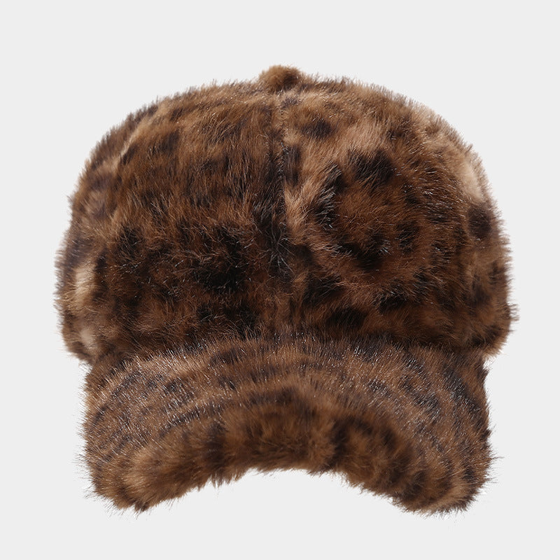 Fluffy Animal Print Baseball Cap for Winter - C3