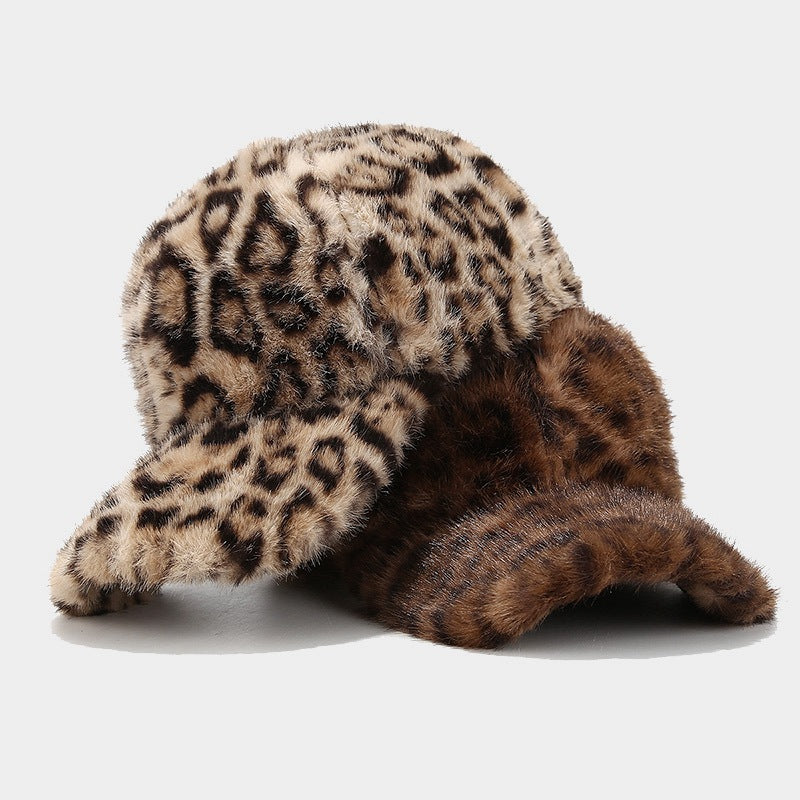 Fluffy Animal Print Baseball Cap for Winter