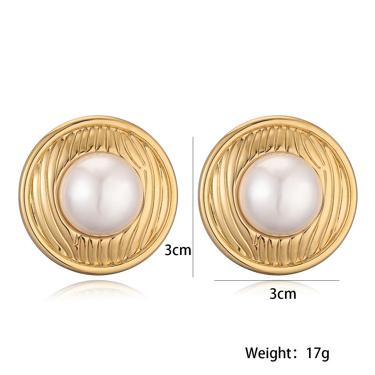 Ribbed Dome Pearl Statement Stud Earrings - view 2