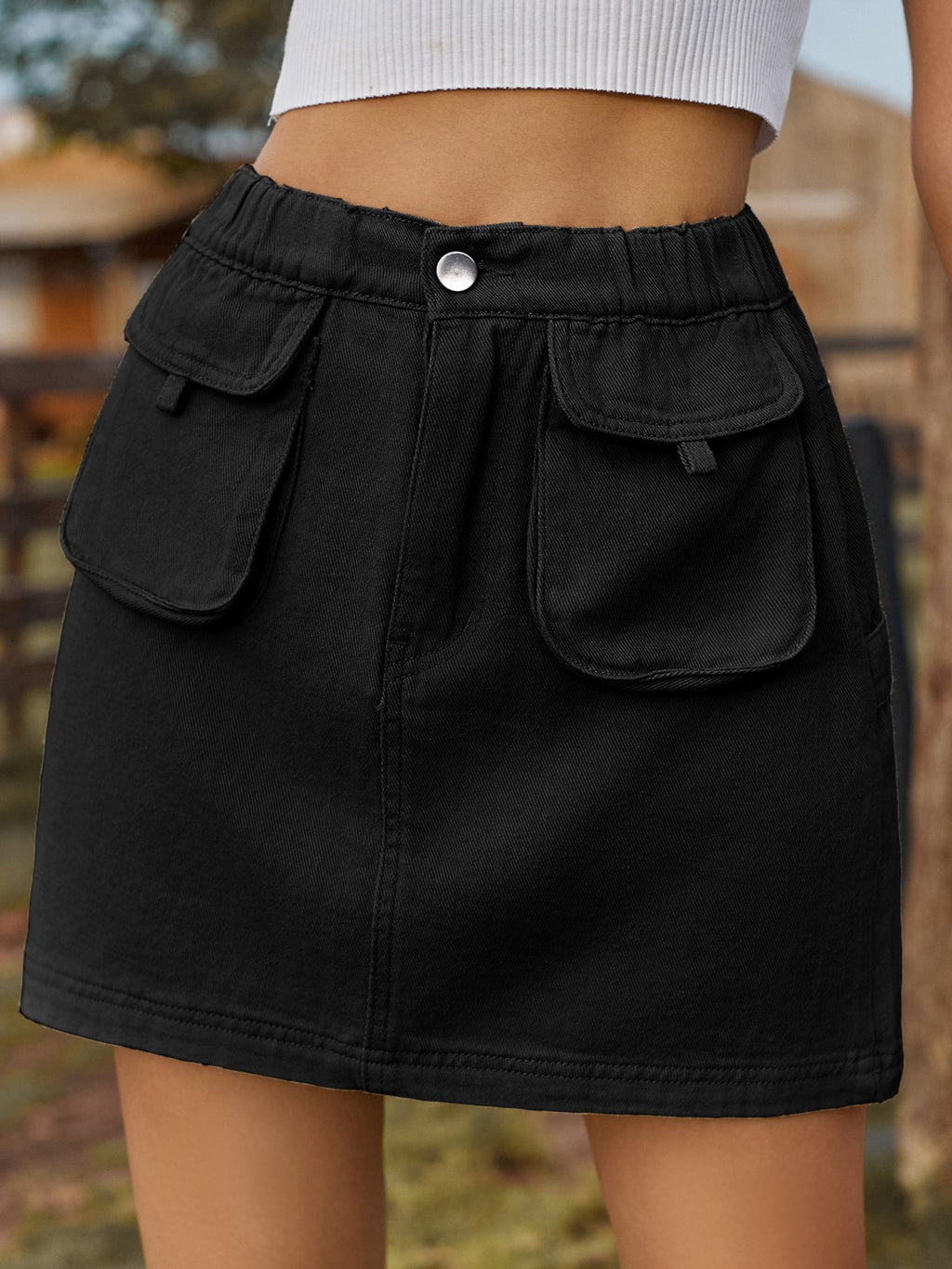 Washed Twill Utility Pocket Mini Skirt - Black - 2