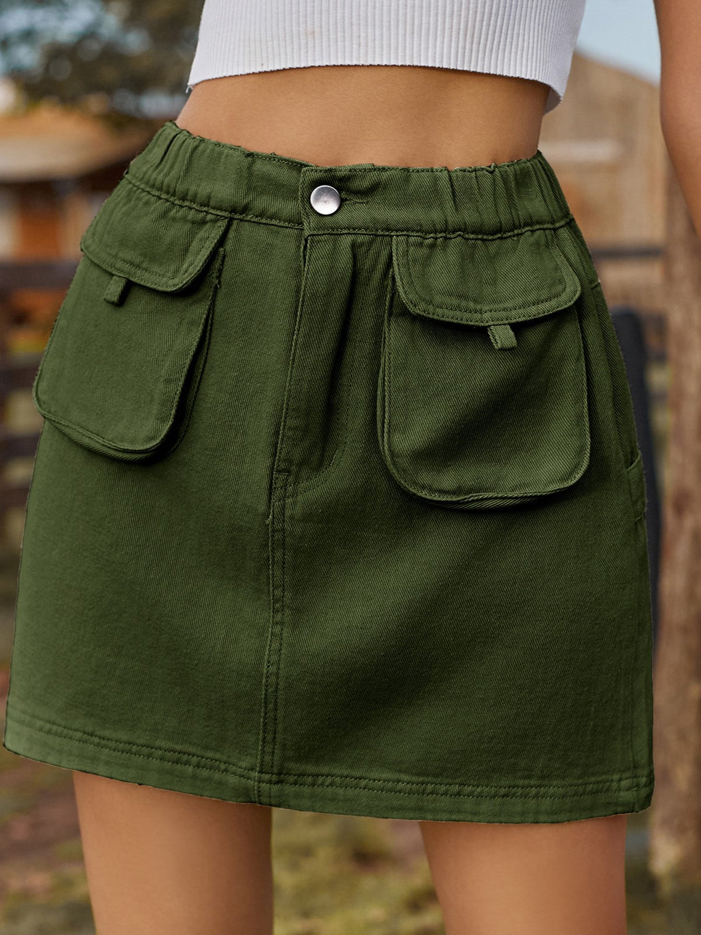 Washed Twill Utility Pocket Mini Skirt - Green