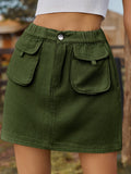 Washed Twill Utility Pocket Mini Skirt - Green